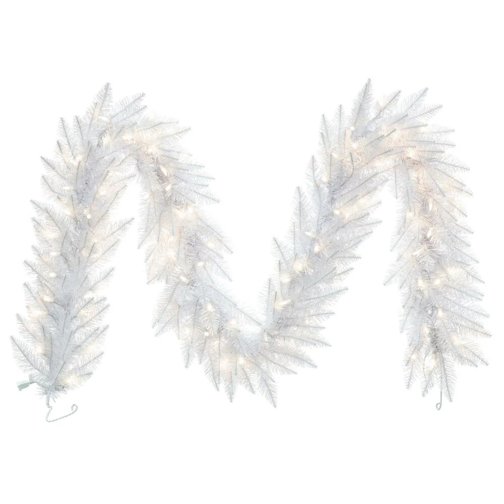 Vickerman 9' Sparkle White Spruce Artificial Christmas Garland Pure White LED Lights - Cheap-Us