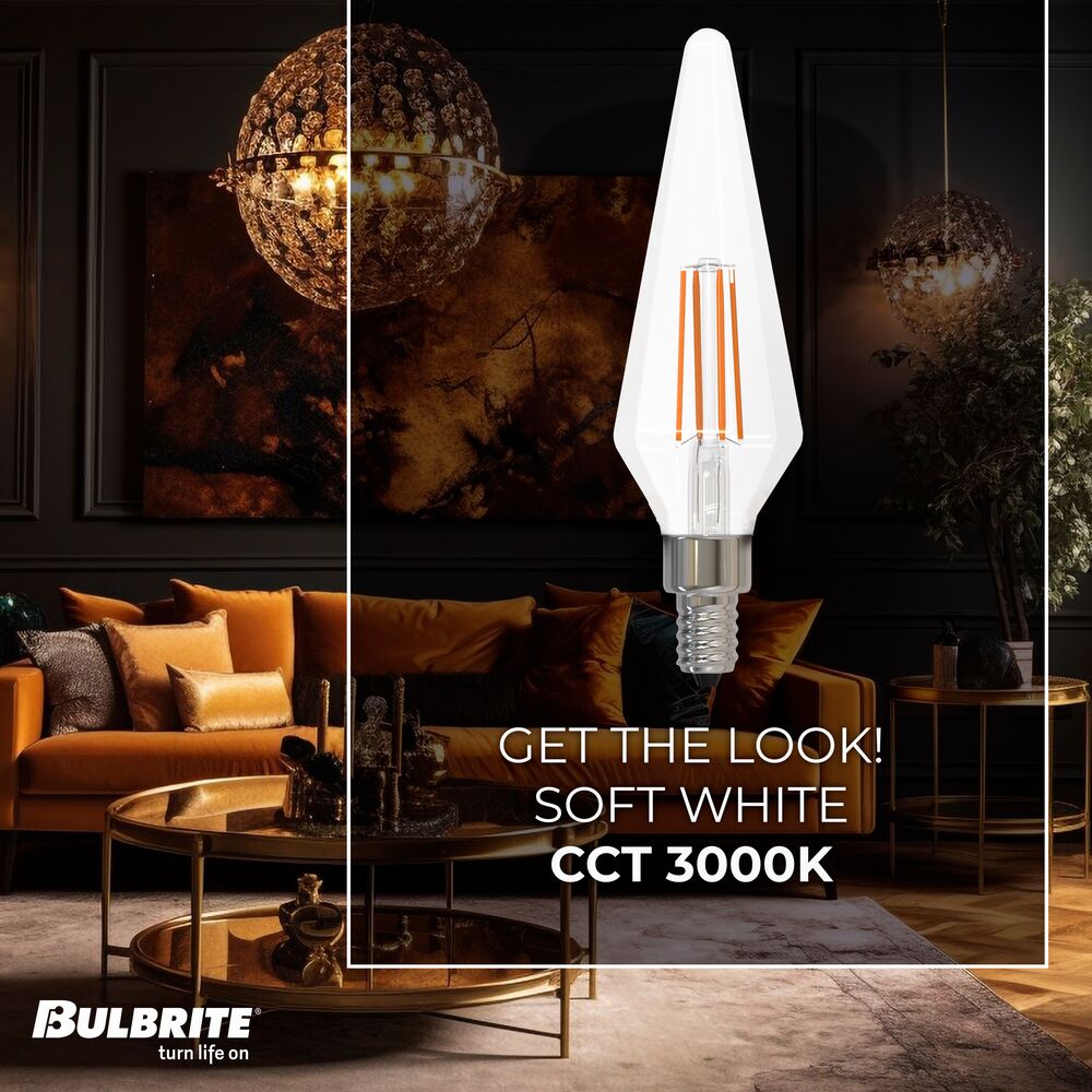 Bulbrite LED Filament Pack of (4) 4 Watt Dimmable Prism Light Bulbs with a Clear Finish and Candelabra (E12) Base - 3000K (Soft White Light), 350 Lumens - Cheap-Us