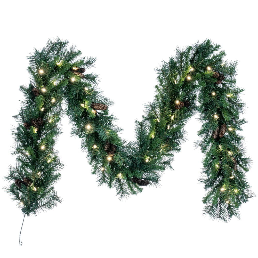 Vickerman 9' Cheyenne Artificial Christmas Garland Warm White LED Lights - Cheap-Us