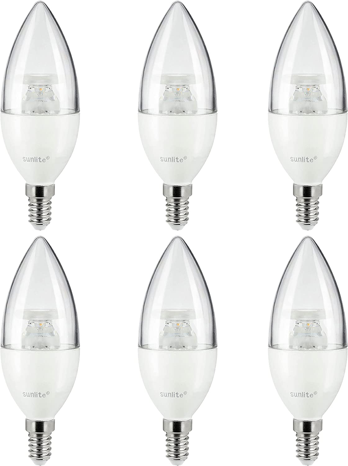 Sunlite 81486 LED B10 Clear Torpedo Tip Chandelier Light Bulb, 5 Watts (40W Equivalent) 470 Lumens, European E14 Base, Dimmable, 2700K Warm White - 6 Pack - Cheap-Us