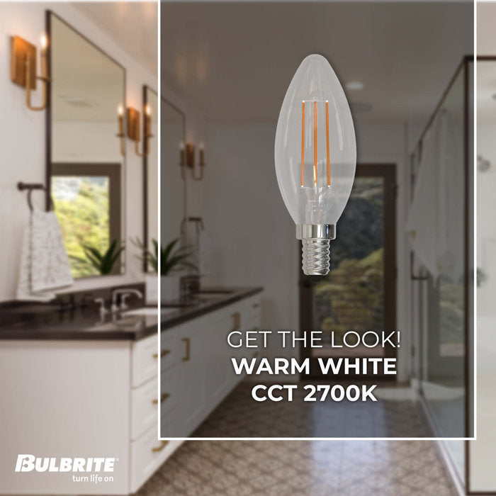 BULBRITE LED B11 CANDELABRA SCREW (E12) 4.5W DIMMABLE FILAMENT LIGHT BULB 3000K/WARM WHITE 40W INCANDESCENT EQUIVALENT 4PK (776863) - Cheap-Us