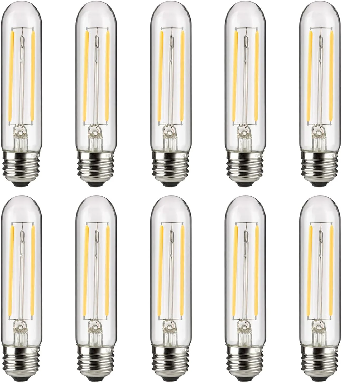 Sunlite LED Filament T10 Tubular Light Bulb, 2 Watts (25W Equivalent), 160 Lumens, Medium E26 Base, 120 Volts, Dimmable, 90 CRI, UL Listed, Clear, 5000K Daylight, 10 Pack - Cheap-Us