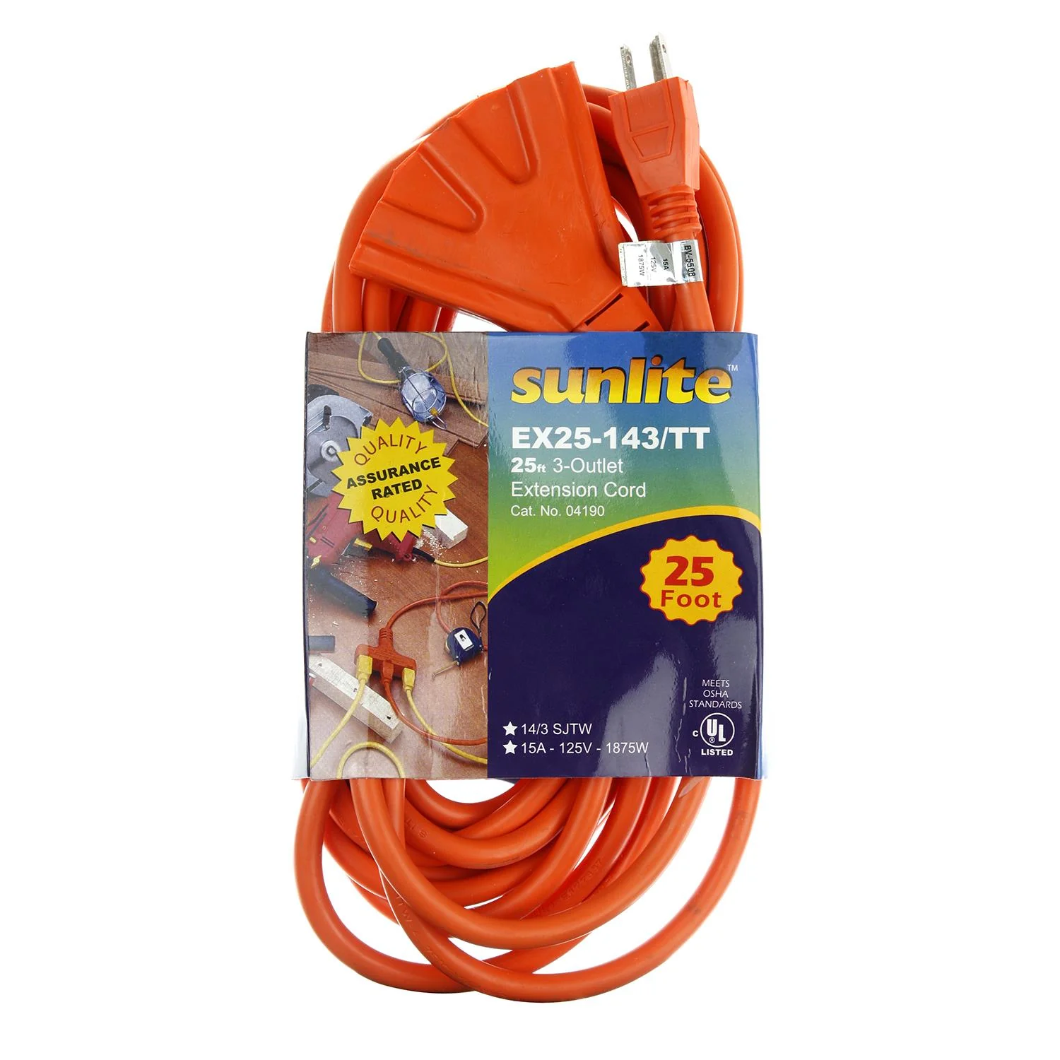 Sunlite EX25-14/3 25 Foot Extension Cord Tri Tap - Cheap-Us