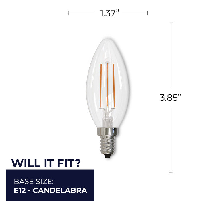 BULBRITE LED B11 CANDELABRA SCREW (E12) 4.5W DIMMABLE FILAMENT LIGHT BULB 3000K/WARM WHITE 40W INCANDESCENT EQUIVALENT 4PK (776863) - Cheap-Us