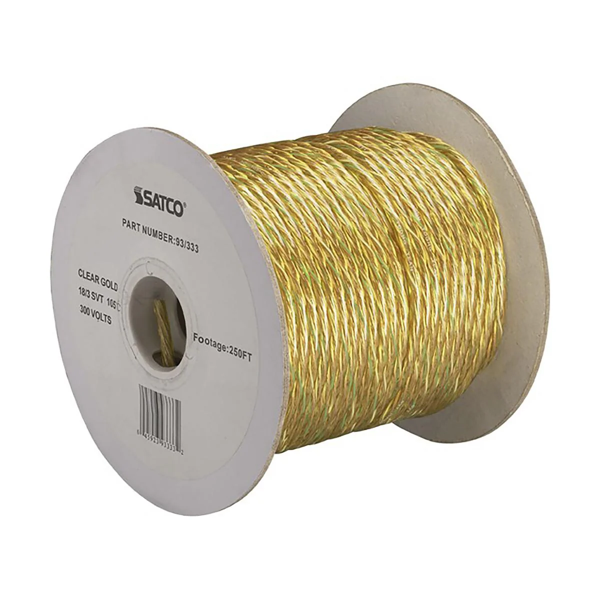 93-333 18/3 SVT GOLD W/SM. GRN LINE Pulley Bulk Wire; 18/3 SVT 105C Pulley Cord; 250 Foot/Spool; Clear Gold - Cheap-Us