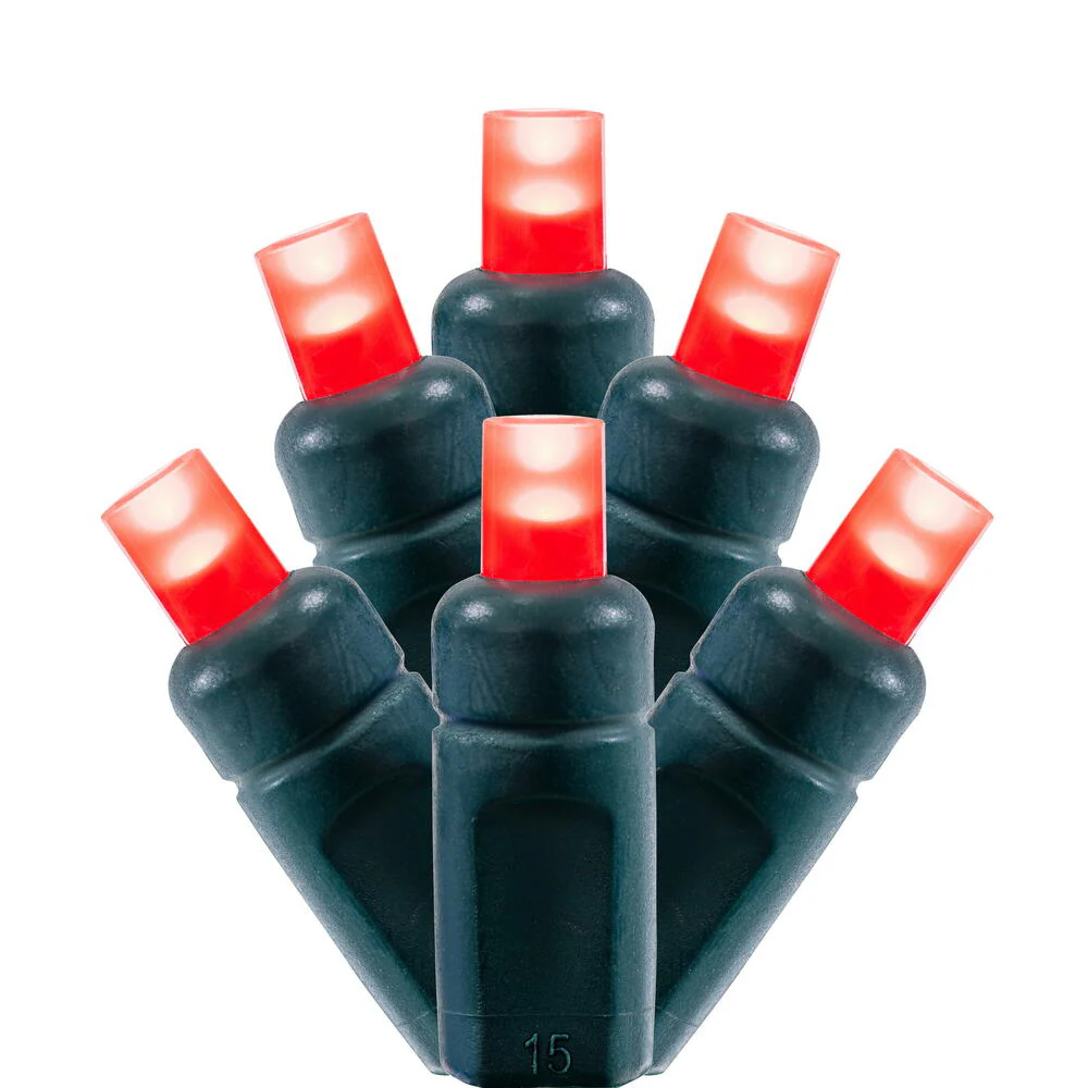 Vickerman 50 Frosted Red Wide Angle Single Mold End-Connecting LED Light Set with 22 Gauge Green Wire, 3