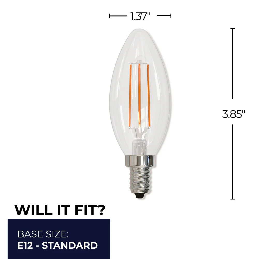 Bulbrite 5 Watt B11 LED Filament Light Bulb, 2700K E12 Candelabra Base, Clear Finish, Pack of 36 - Cheap-Us
