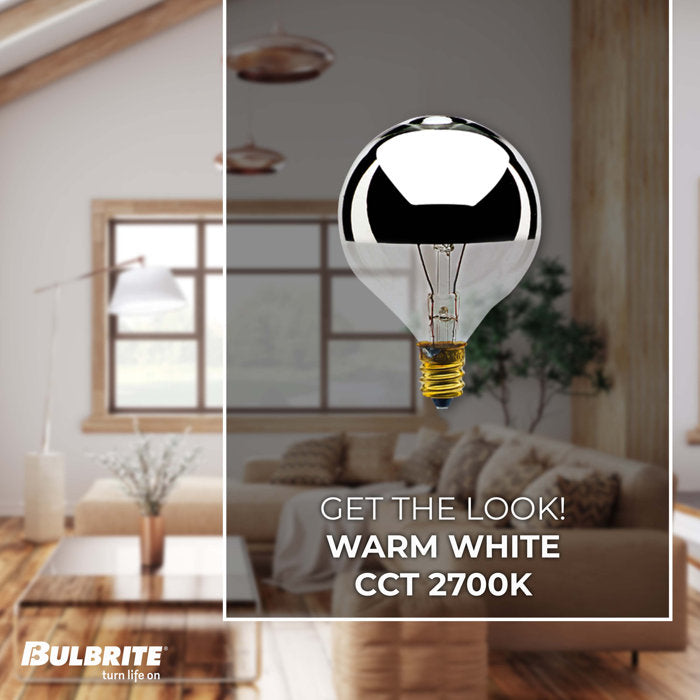 Bulbrite Pack of (25) 25 Watt Dimmable Half Chrome G16.5 Candelabra (E12) Incandescent Bulb - Cheap-Us