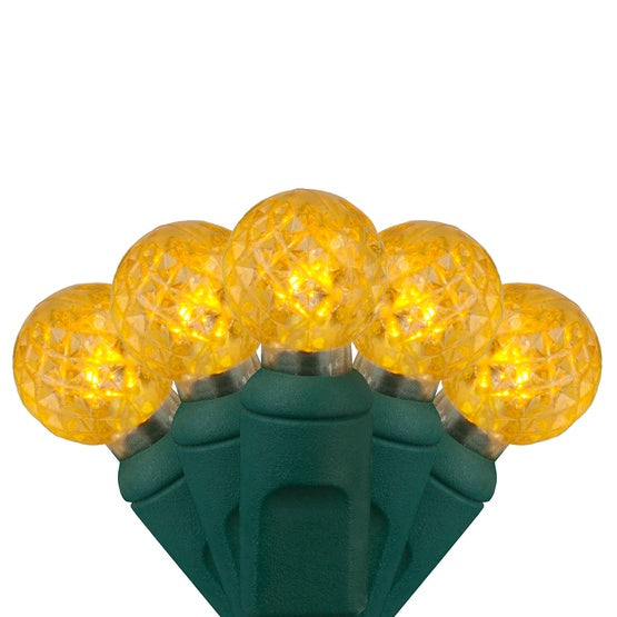 50 Light LED Razzberry (G12) Light Set Yellow Bulbs on Green Wire, Approx. 17'8