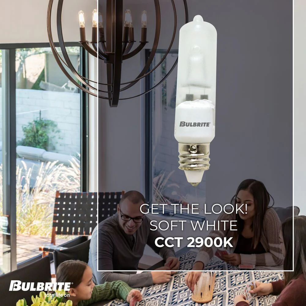 BULBRITE HALOGEN T4 MINI-CANDELABRA SCREW (E11) 50W DIMMABLE LIGHT BULB 2900K/SOFT WHITE 5PK (610052) - Cheap-Us