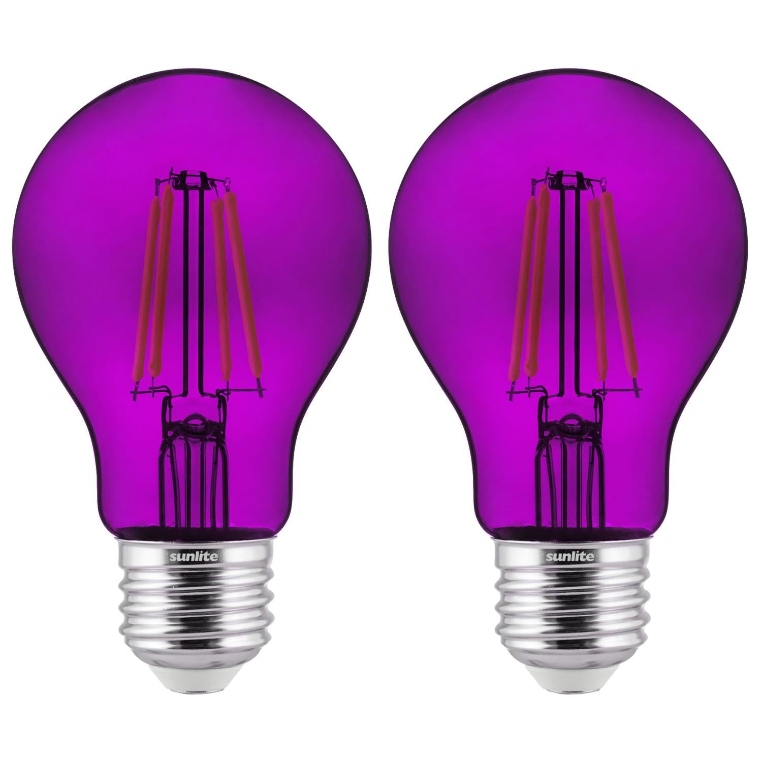 2-Pack Sunlite LED Transparent Purple A19 Filament Bulbs, 4.5 Watts, Dimmable, UL Listed - Cheap-Us
