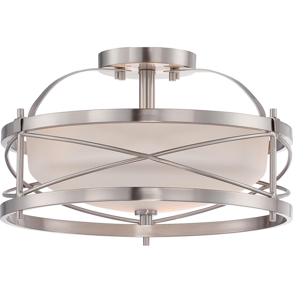 Satco Nuvo Ginger 2-Light Semi-Flush With Satin White Glass - Brushed Nickel/Old Bronze Finish - 100W - 120V - Cheap-Us
