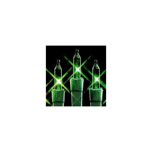 Transparent Green Christmas Tree Mini Lights, 100 Lights, T1 3/4 Shaped, 21 Foot, Green Wire, Steady Burning and Flashing - Cheap-Us