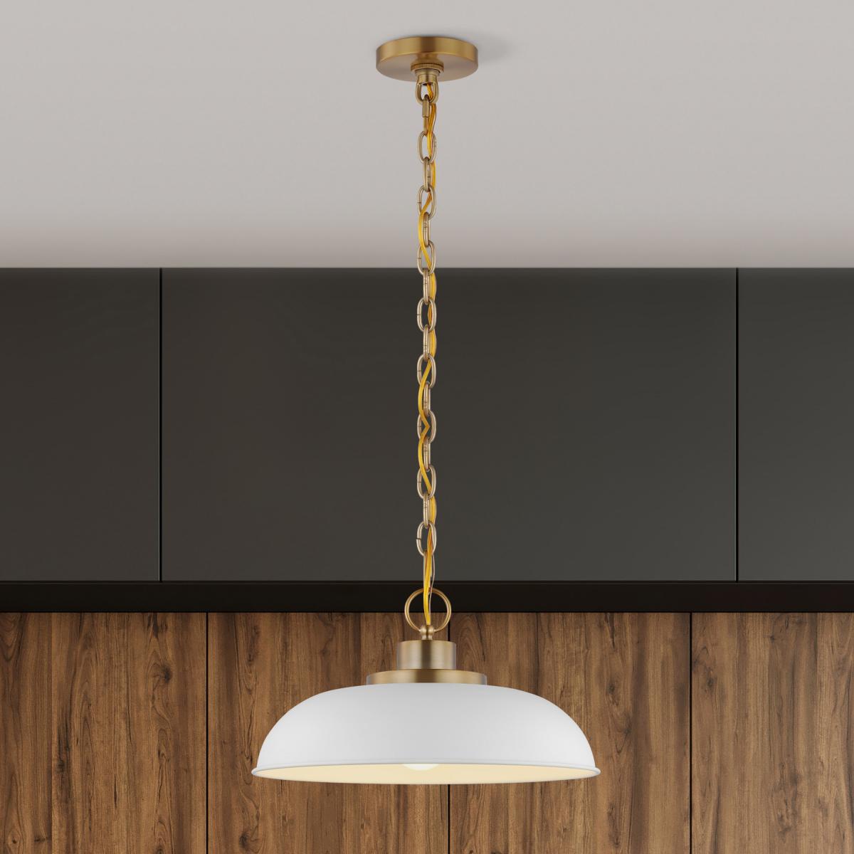 60-7480 COLONY 1 LIGHT SMALL PENDANT Colony; 1 Light; Small Pendant; Matte White with Burnished Brass - Cheap-Us
