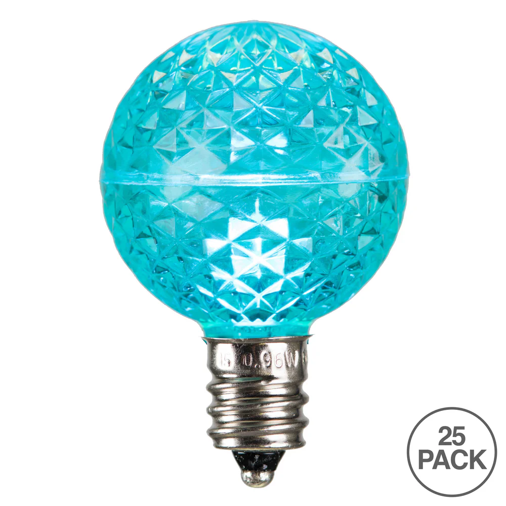 Vickerman G40 LED Teal Faceted Bulb E12 Nickel Base 120V .6Watts Dimmable 25 Bulbs per Pack - Cheap-Us