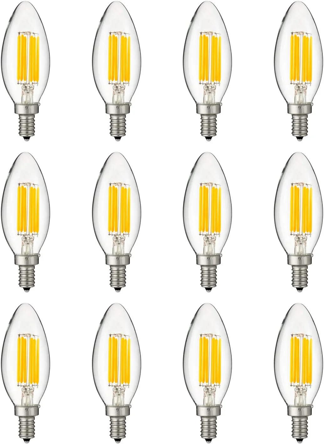Sunlite 81129 LED Filament B11 Torpedo Tip Chandelier Light Bulb, 5 Watts (60 W Equivalent), 600 Lumens, Candelabra E12 Base,  Dimmable, UL Listed, 5000K Super White, Pack of 12 - Cheap-Us