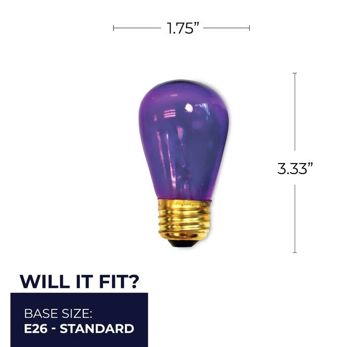 BULBRITE INCANDESCENT S14 MEDIUM SCREW (E26) 11W DIMMABLE LIGHT BULB TRANSPARENT PURPLE 25PK (701511) - Cheap-Us