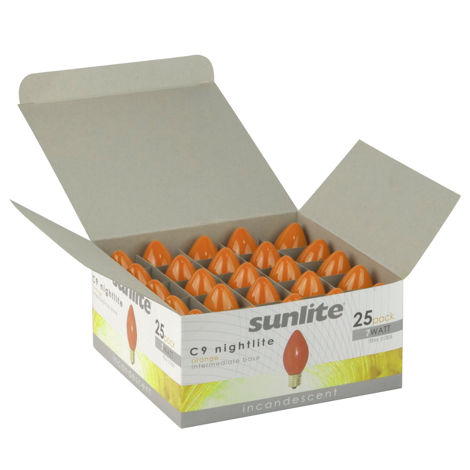 25 Pack Sunlite 7 Watt C9 Colored Night Light, Intermediate Base, Ceramic Orange - Cheap-Us