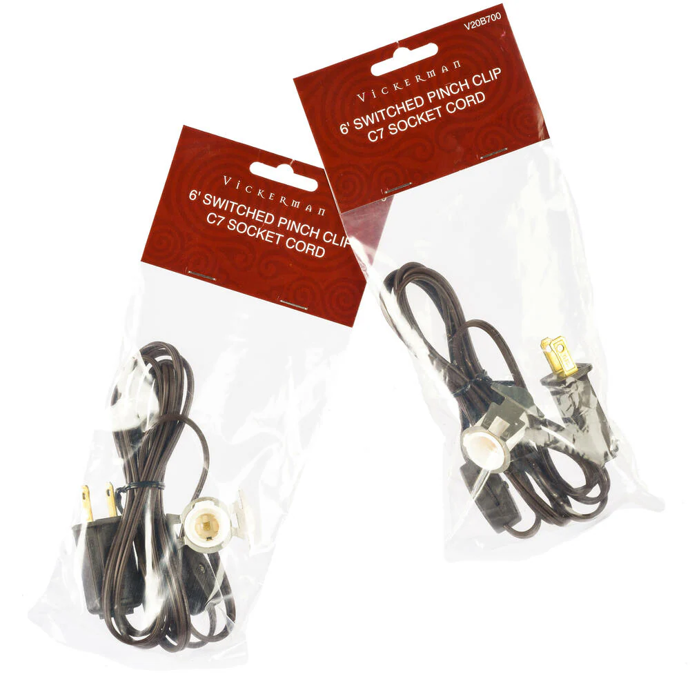Vickerman 6' Switched Pinch Clip C7 Socket XTW 20 Guage Brown Wire 2 pack - Cheap-Us