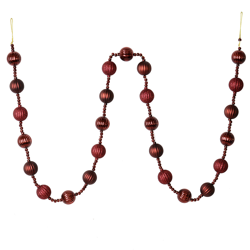 Vickerman 6' Burgundy Stripe Ball Ornament Christmas Garland - Cheap-Us