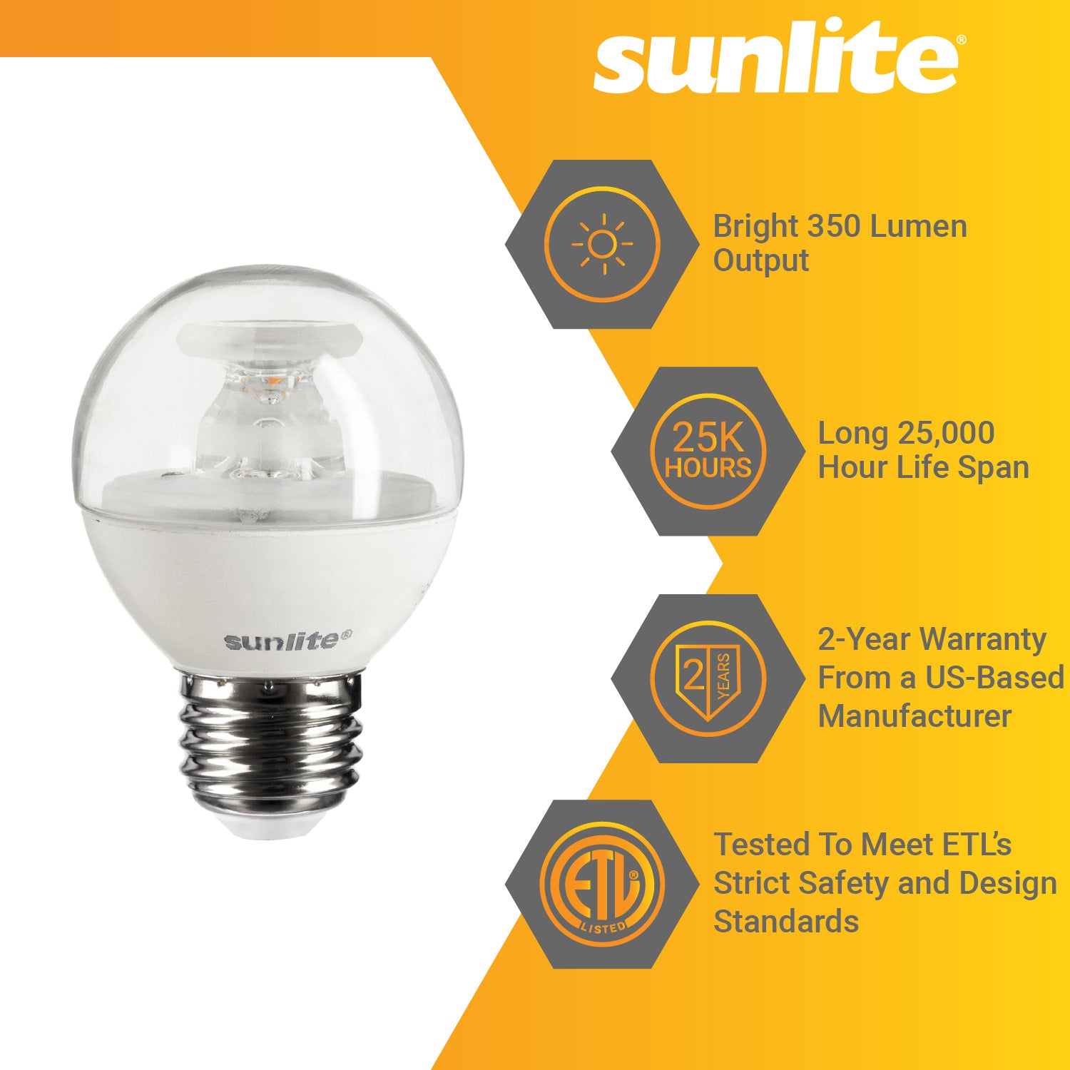Sunlite LED G16 Globe 5W (40W Equivalent) Light Bulb Medium (E26) Base, Warm White - Cheap-Us