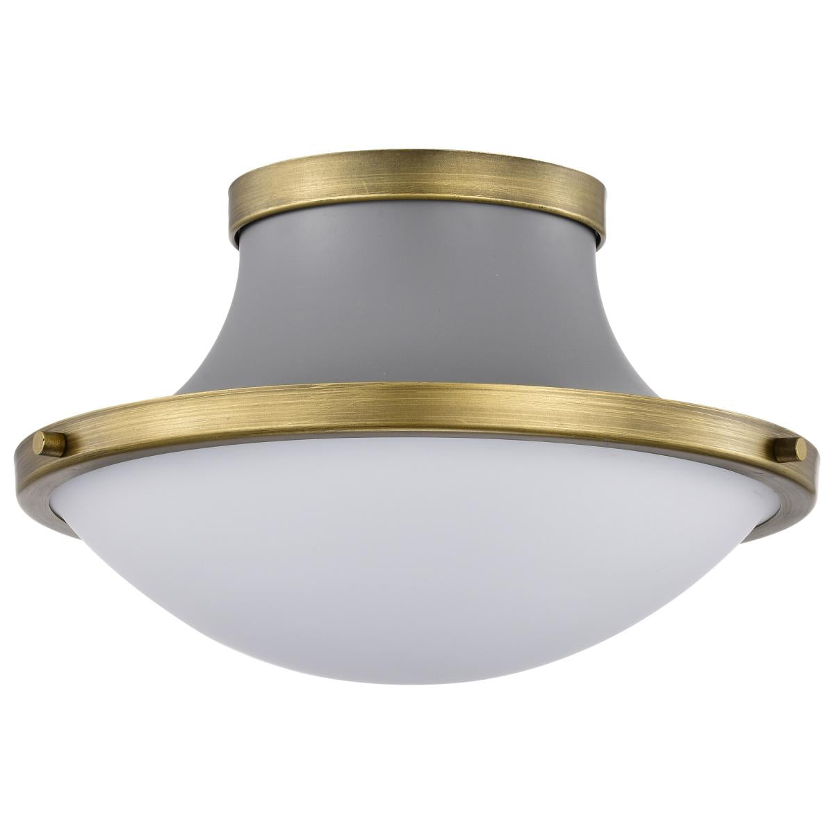 Satco Nuvo Lafayette 1 Flush Mount Fixture, 14/18-Inch, 60W, 120V, Matte Black/Gray With Natural Brass Accents - White Opal Glass Lense - Cheap-Us