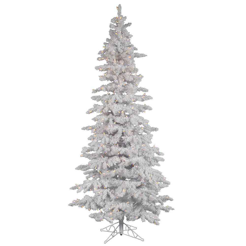 Vickerman 6.5' Flocked White Slim Artificial Christmas Tree Pure White LED Lights - Cheap-Us