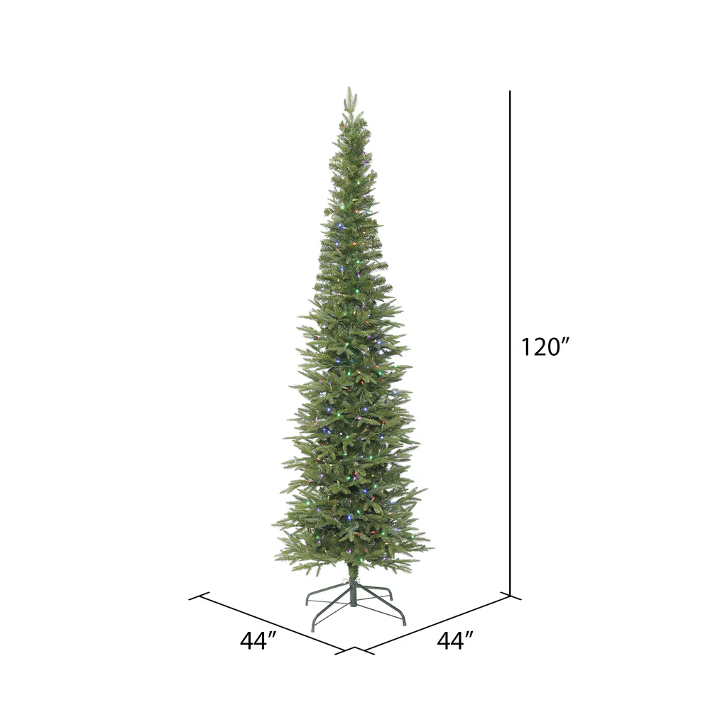 Vickerman 10' Bixley Pencil Fir Artificial Christmas Tree Multi-colored Dura-Lit LED lights - Cheap-Us