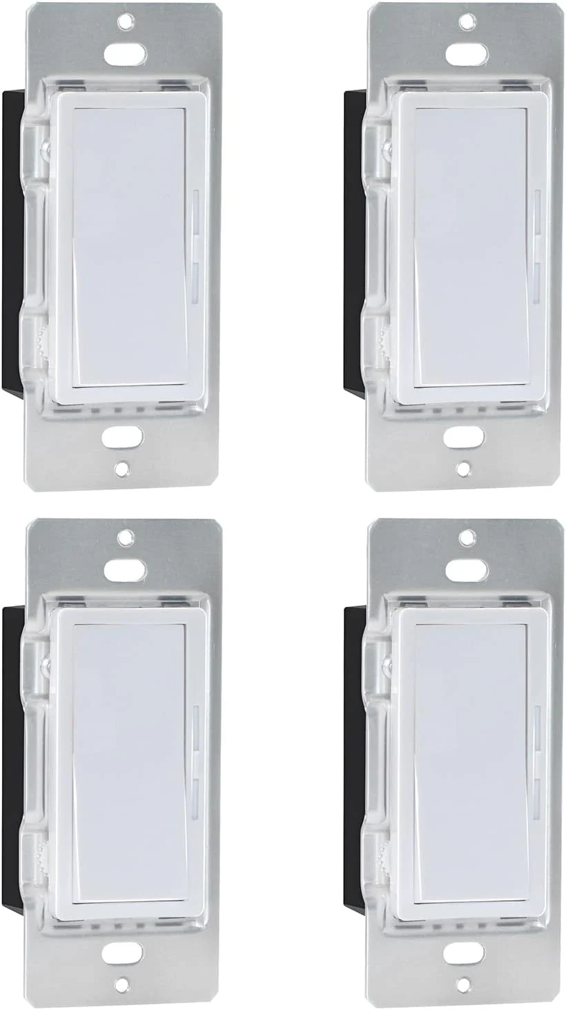 Sunlite LED Wall Rocker Style, Slide Bar Dimmer Switch, Screwless Wall Plates Included, Single Pole or 3-Way Switching, Works with Dimmable Light Bulbs, White - 4 Pack - Cheap-Us