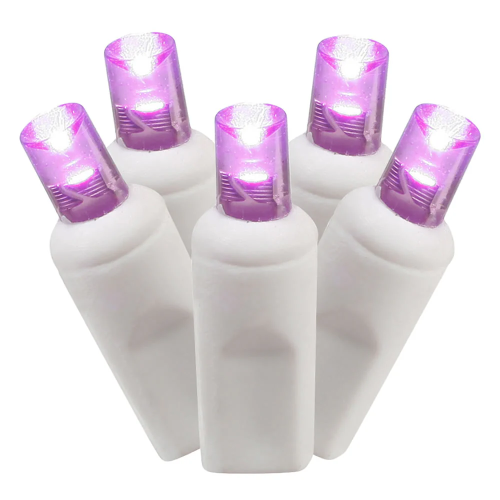 Vickerman 100 Purple Wide Angle LED Light on White Wire 50' Christmas Single Mold Light Strand - Cheap-Us