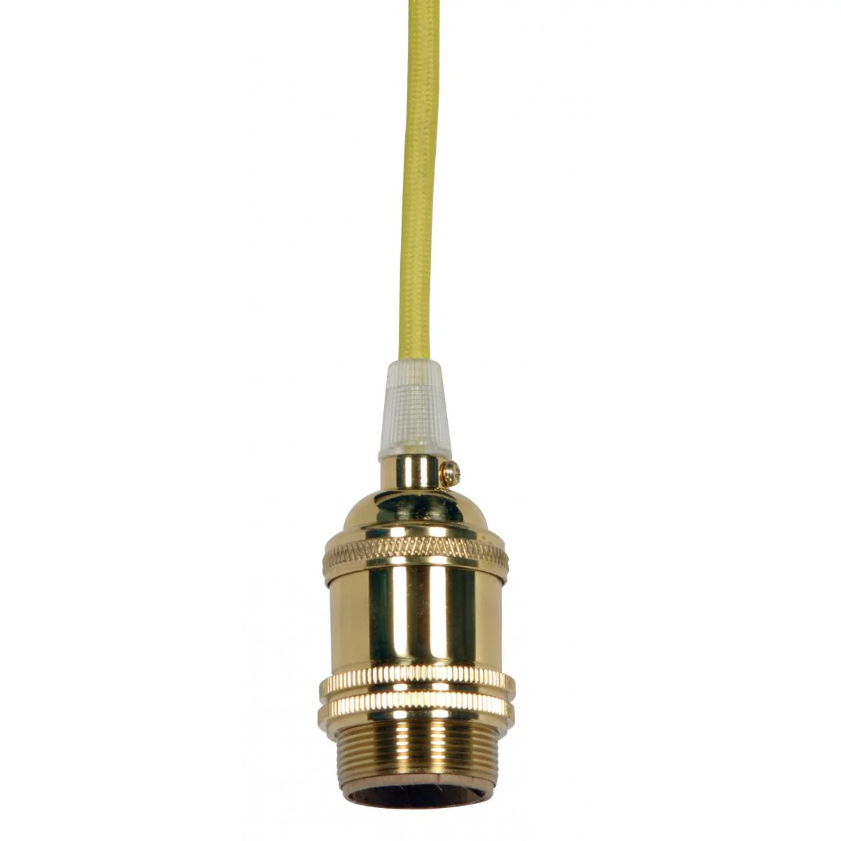 80-2461 P.B. 4PC S.B. KEYLESS SOCKET Medium base lampholder; 4pc. Solid brass; prewired; Uno ring; 10ft. 18/2 SVT Lemon Cord; Polished brass finish - Cheap-Us