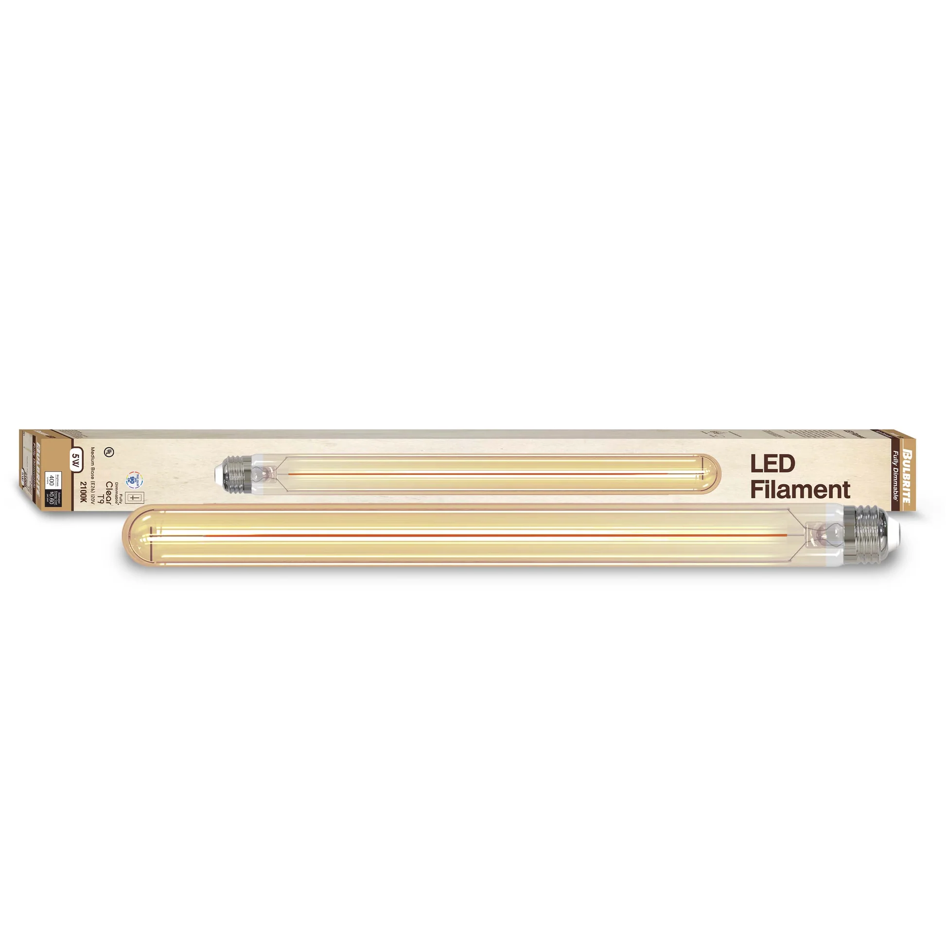 Bulbrite LED Filament Pack of (4) 5 Watt Dimmable 15 Inch T9 Light Bulb with Antique Glass Finish and Medium (E26) Base - 2100K (Amber Light), 400 Lumens - Cheap-Us