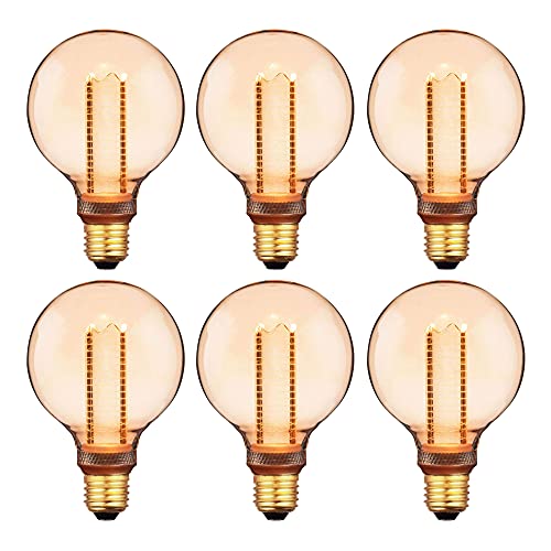 Sunlite 81255 LED G40 Virtual Filament Globe Light Bulb, 3.5 Watts (15W Equivalent), 120 Lumens, Medium E26 Base, Clear Glass, Dimmable, Acrylic Inner Pillar, UL Listed, 2000K Amber, 6 Pack - Cheap-Us