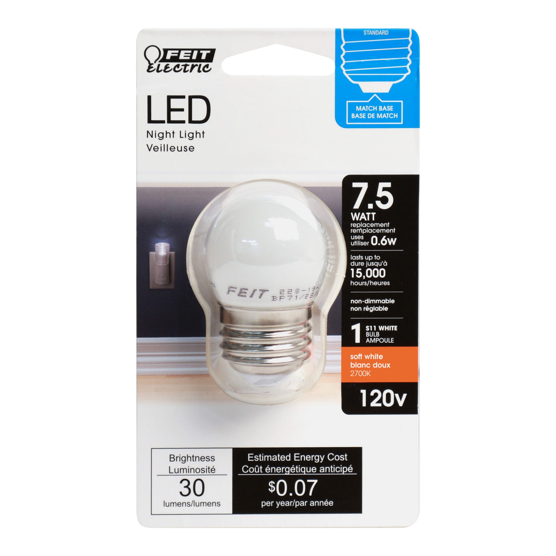 7.5W Equivalent Soft White S11 LED Night Light Bulb - Cheap-Us