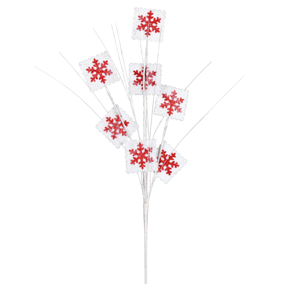 Vickerman Red/White Glitter Snowflake Artificial Christmas Spray. Includes 6 sprays per pack. - Cheap-Us