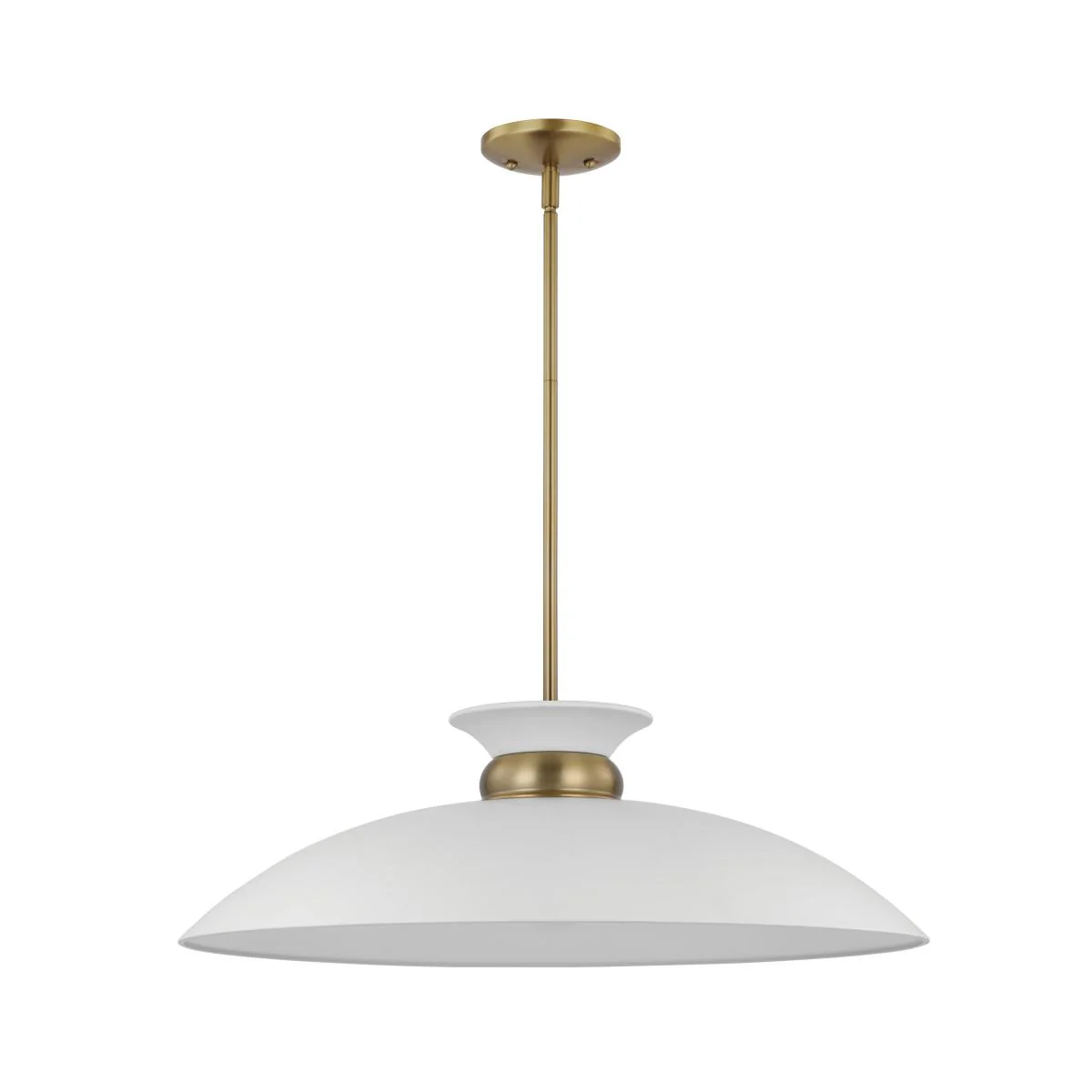 60-7465 PERKINS 1 LT LARGE PENDANT Perkins; 1 Light; Large Pendant; Matte White with Burnished Brass - Cheap-Us
