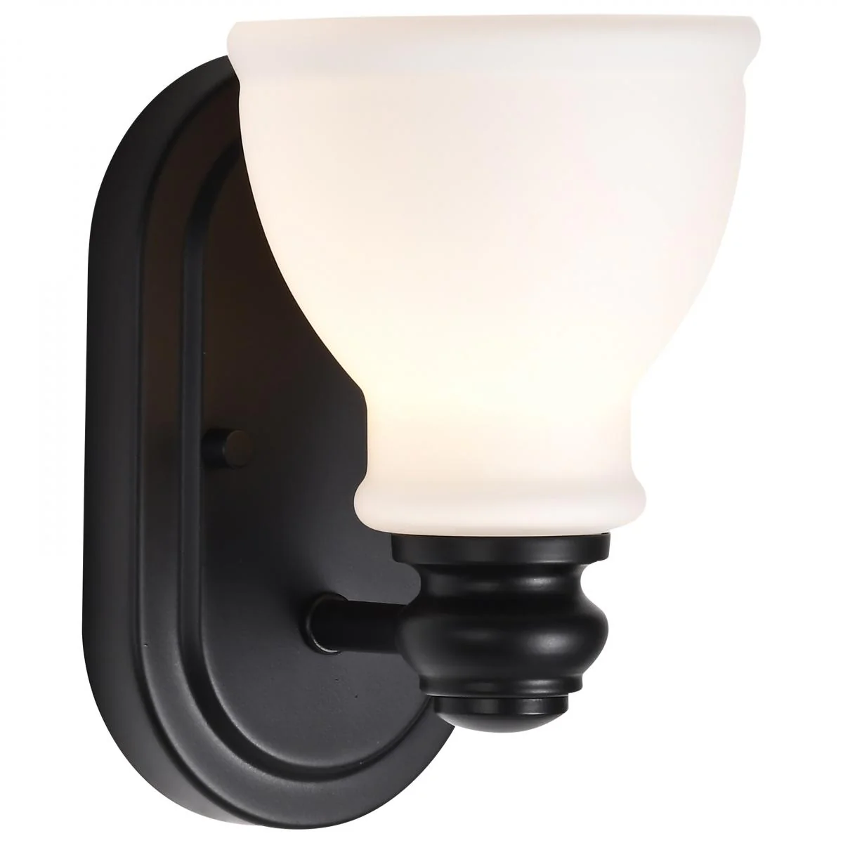 60-8021 RUSSEL 1 LIGHT VANITY Russel; 1 Light Vanity; Matte Black with Satin White Glass - Cheap-Us