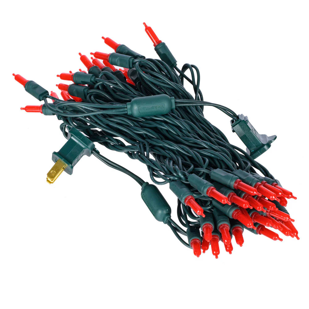 Vickerman 25' Frosted Red Single Mold Italian LED Christmas light set. Add some sparkle to your Holidays with this light strand, featuring 50 Frosted Red single mold Italian LED Mini lights on green wire, with 6 spacing between bulbs. This light set - Cheap-Us