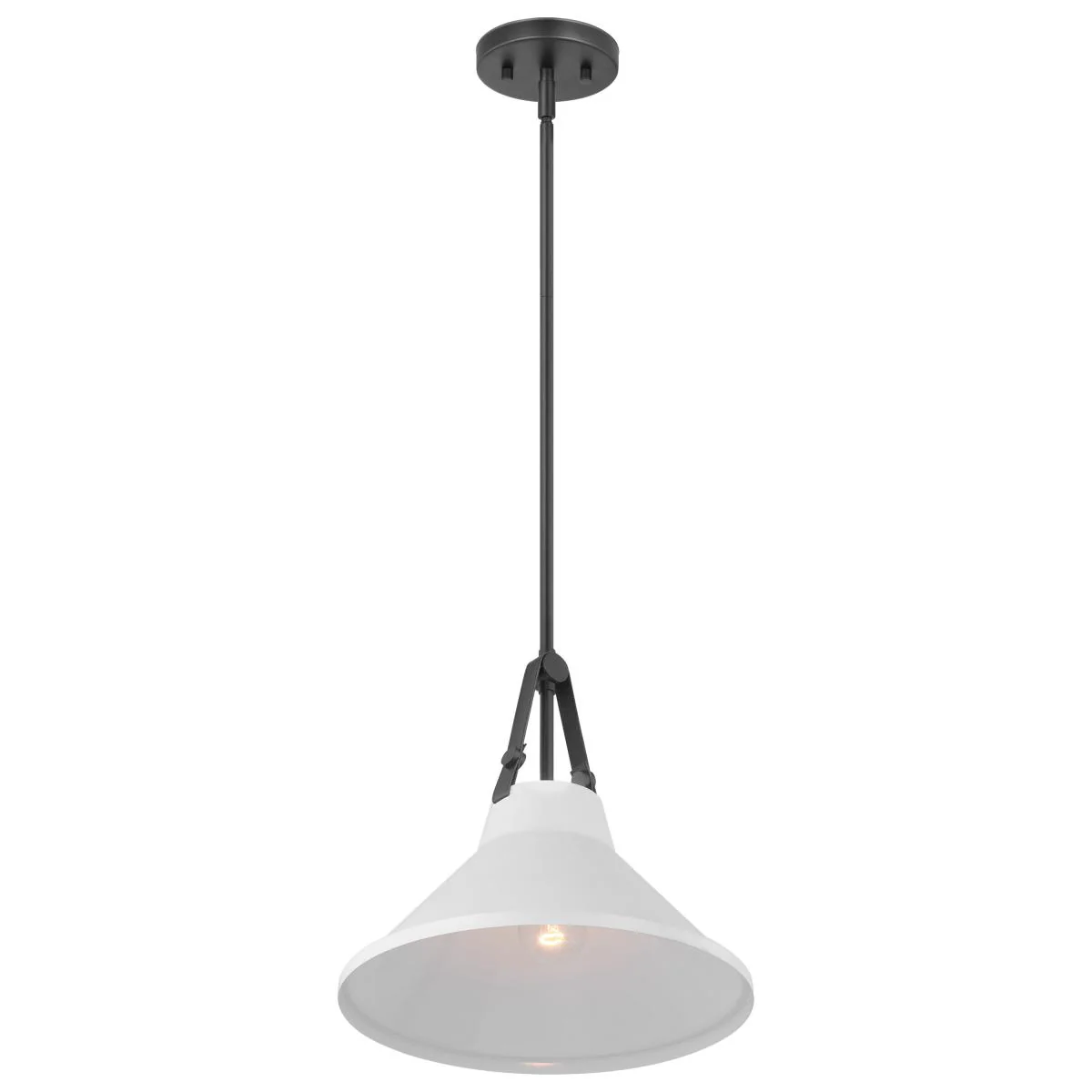 60-7647 ZELDA 1LT PENDANT WHITE Zelda; 1 Light Pendant; Medium Base; 60 Watt; Black Finish; White Metal Shade; Faux Leather Straps - Cheap-Us
