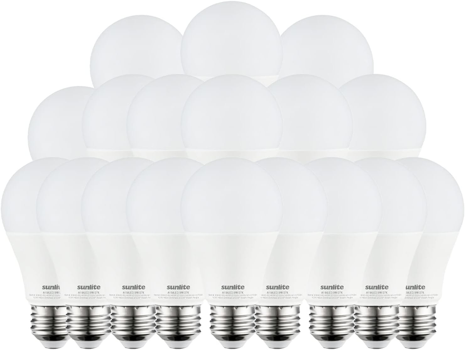Sunlite LED A19 Light Bulbs, 9 Watts (60W Equivalent), 800 Lumens, Medium Base (E26), Non-Dimmable, Frost, UL Listed, 2700K Warm White - 18 Pack - Cheap-Us