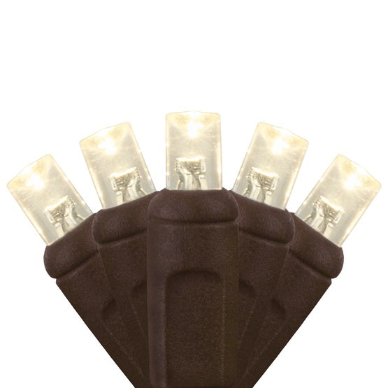 20-LITE RECTIFIED 5MM CONICAL LED LIGHT SET; WARM WHITE BULBS; BROWN WIRE, Approx. 5' Long - Cheap-Us