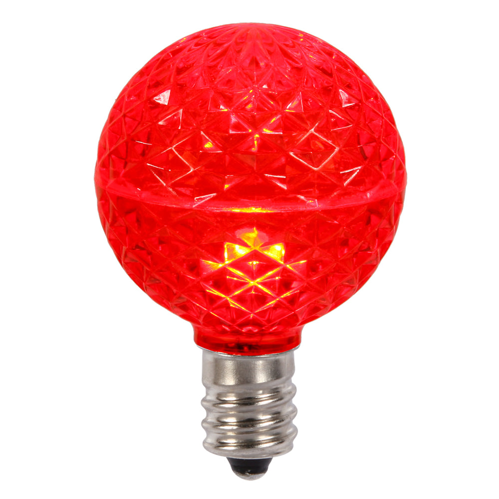 Vickerman G50 LED Red Faceted Replacement Bulb E17/C9 Nickel Base 10 Bulbs per Pack. - Cheap-Us