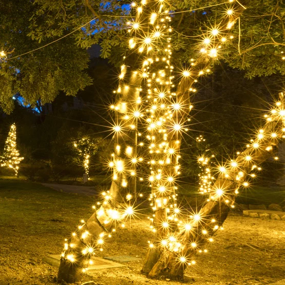 35 LIGHT RECTIFIED 5MM LED LIGHT SET; WARM WHITE BULBS; GREEN WIRE, Approx. 8.75' Long - Cheap-Us