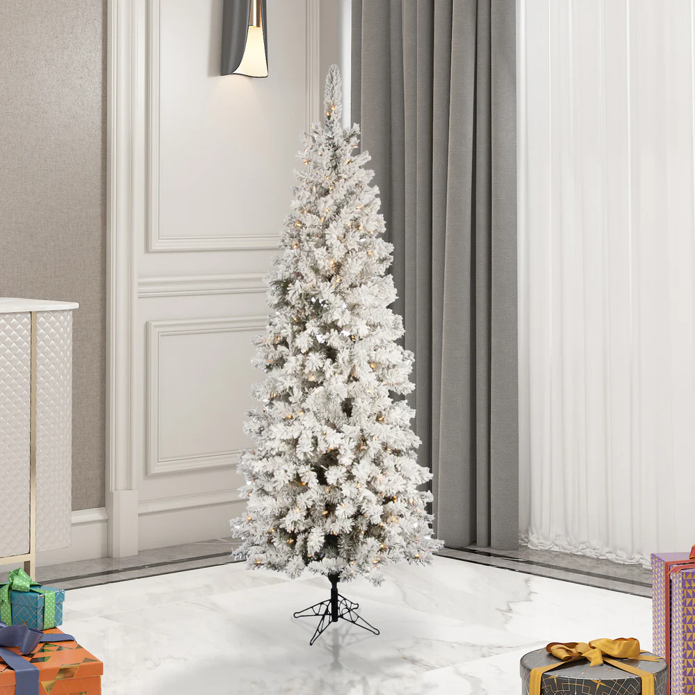 Vickerman 4.5' Flocked Pacific Artificial Christmas Tree 200 Pure White LED Lights - Cheap-Us