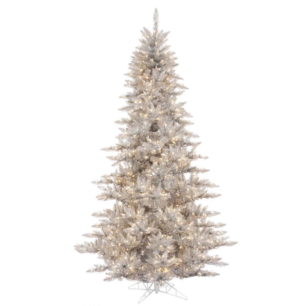 Vickerman 7.5' Silver Tinsel Fir Artificial Christmas Tree Warm White Dura-lit LED Lights - Cheap-Us