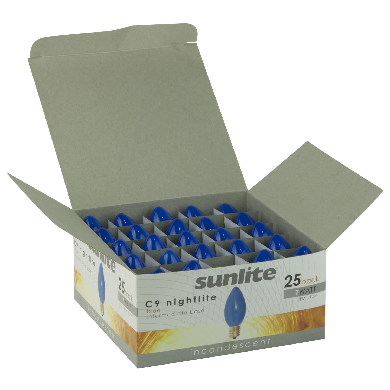 25 Pack Sunlite 7 Watt C9 Colored Night Light, Intermediate Base, Ceramic Blue - Cheap-Us