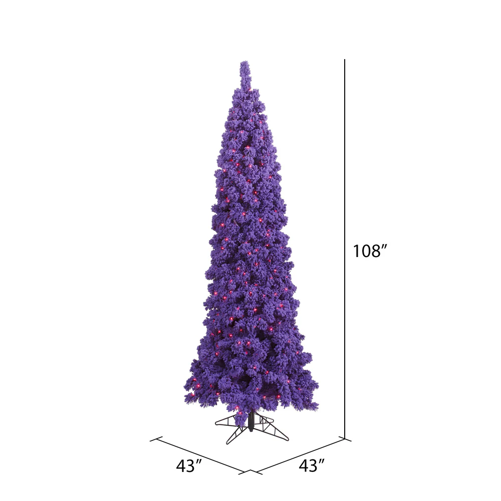 Vickerman 9' Flocked Purple Pencil Fir Artificial Christmas Tree Purple Dura-lit LED Lights - Cheap-Us