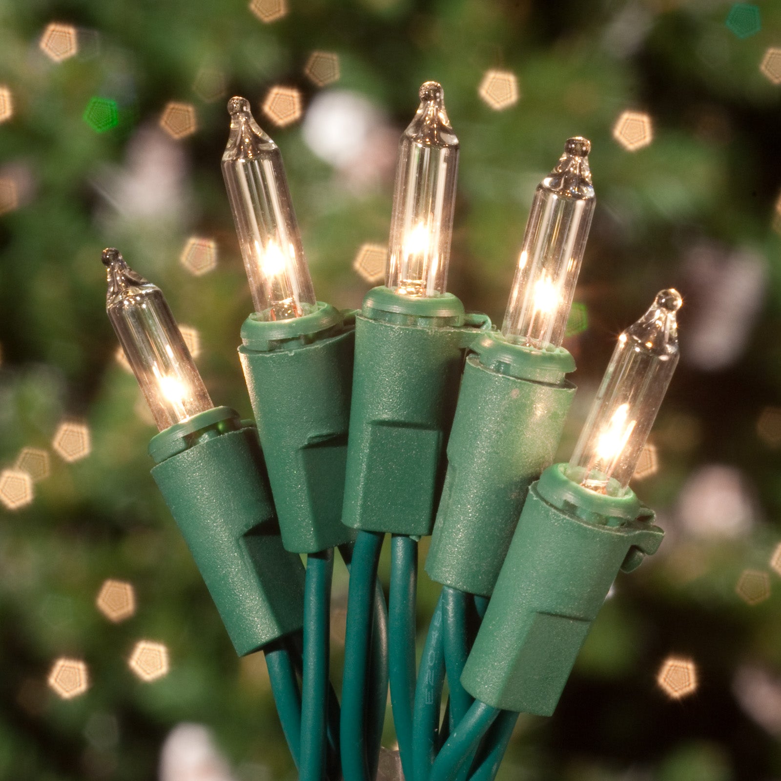 Clear Christmas Tree Mini Lights, 200 Lights, T1 3/4 Shaped, 42 Foot, Green Wire, Steady Burning and Flashing - Cheap-Us