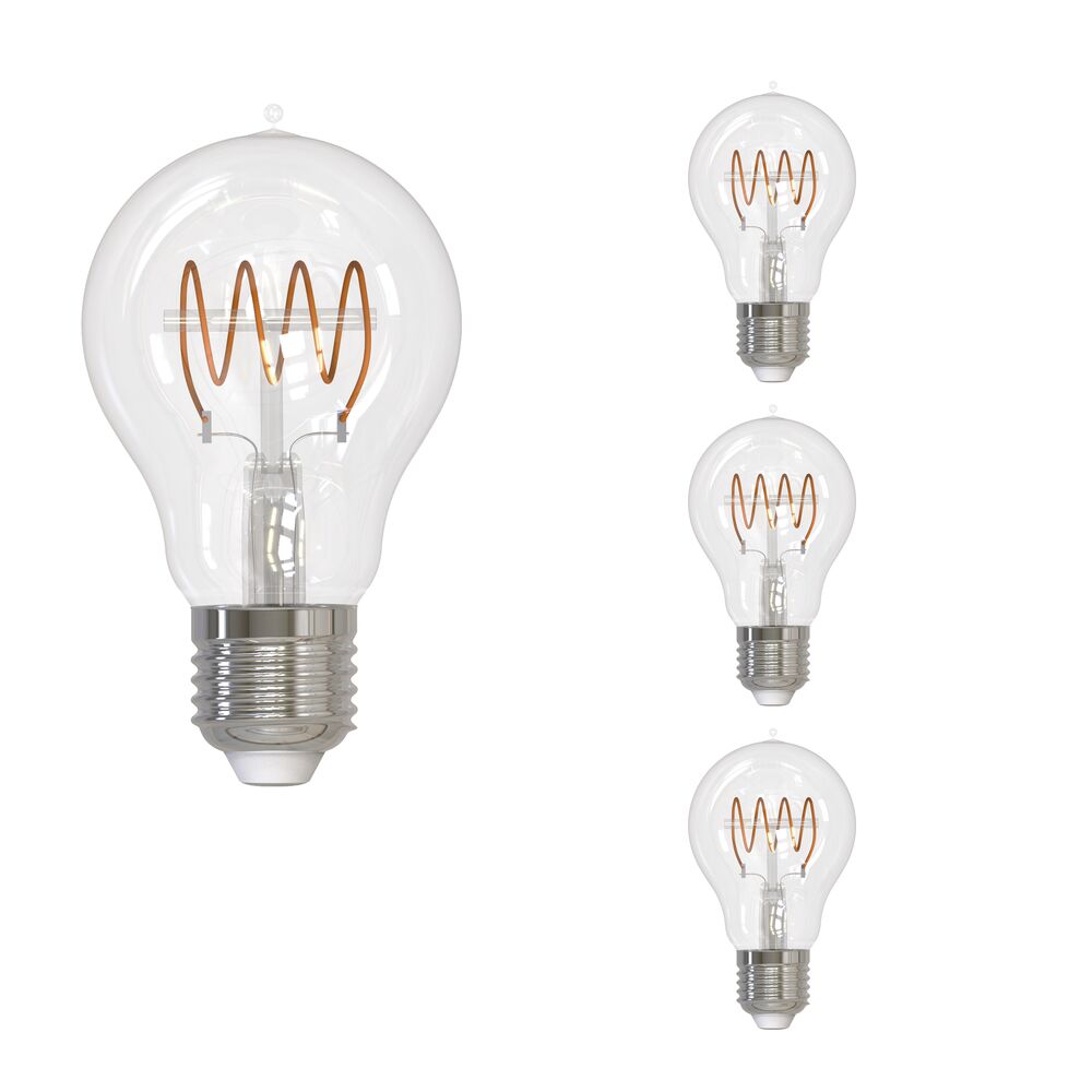 Bulbrite LED Curved Filament Pack of (4) 4.5 Watt Dimmable A19 Light Bulbs with Clear Finish and Medium (E26) Base - 2100K (Warm Amber Light), 350 Lumens - Cheap-Us