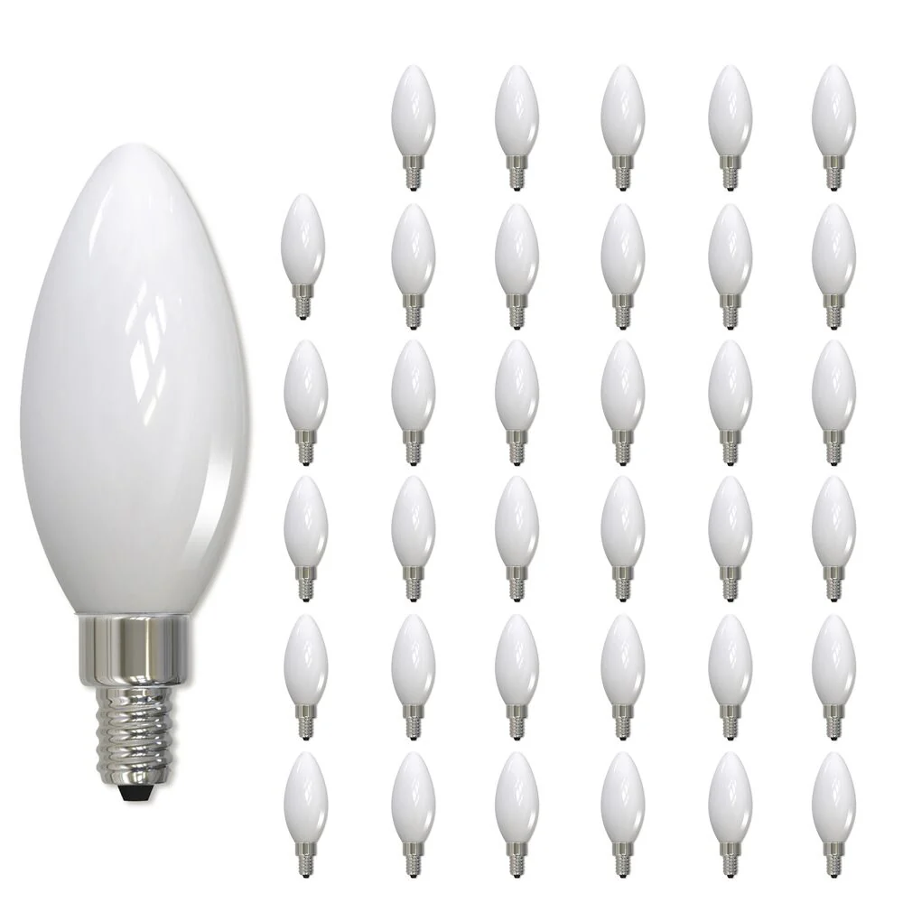 Bulbrite LED B11 Filament Bulb, Milky Finish, 2700K, Fully Compatible Dimming, 5 Watts, E12 Candelabra Base, 500 Lumens, 120V, Soft White Light 36-Pack - Cheap-Us
